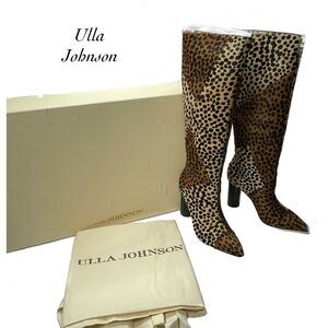 Ulla Johnson Jerri Leopard Dyed Calf Hair Knee High Boots Dust Bag NIB Size 35
